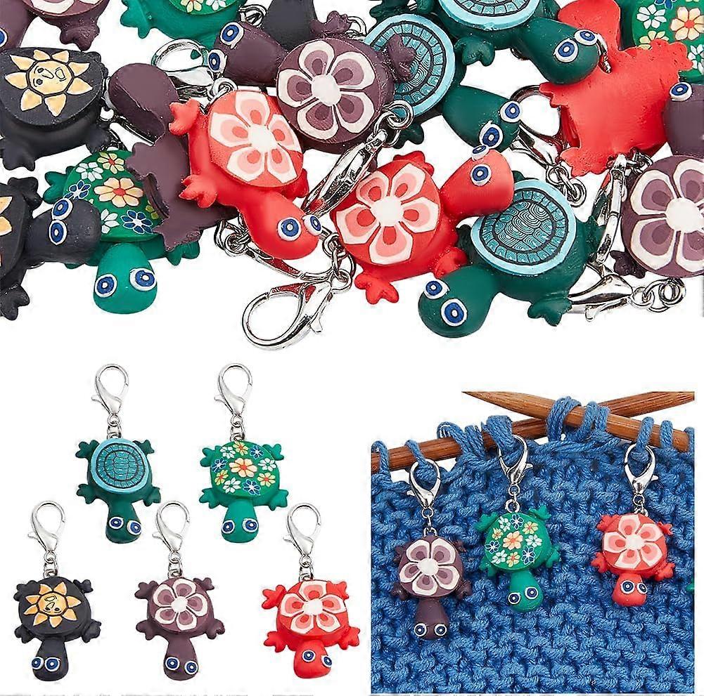 DIY 20 Pcs Turtle Crochet Stitch Marker 5 Styles Handmade Sea Turtle Locking Stitch Marker with Flower Sun Patterns Crochet Ring for Knitting Weaving