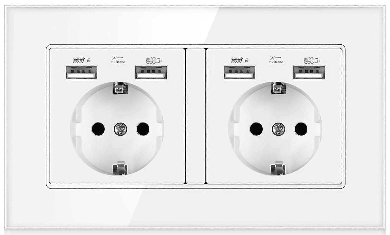 Two-slot Electrical Outlet With 4 Usb Ports Glass Panel Wall Power Plug Socket-MXBC