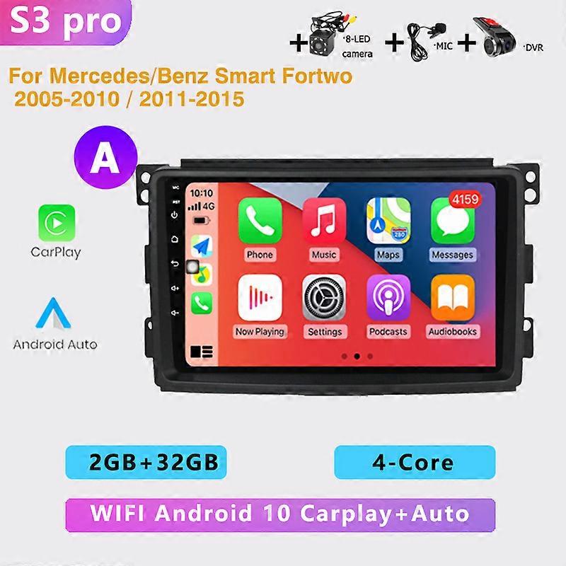 2DIN Auto Android Autoradio Multimedia Player 4G Carplay GPS-Navigation Für Mercedes/Benz Smart Fortwo 2005-2010 2011-2015