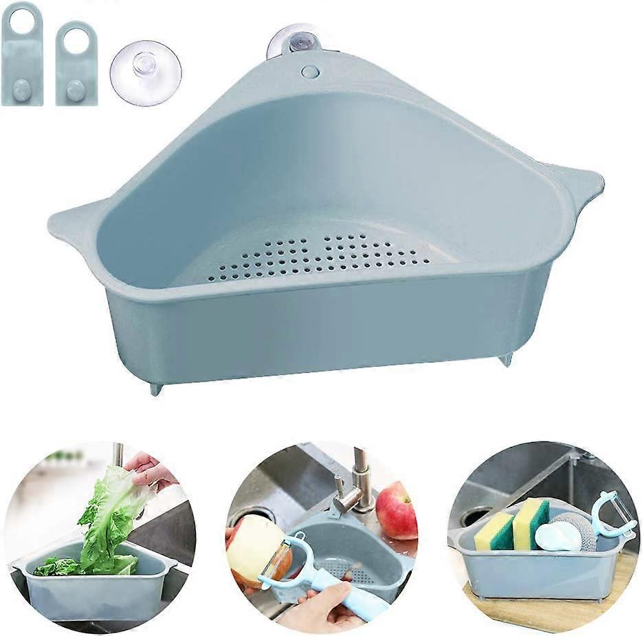Sink drain shelf, triangular sink sieve basket storage shelf suction cup sponge holder for kitchen
