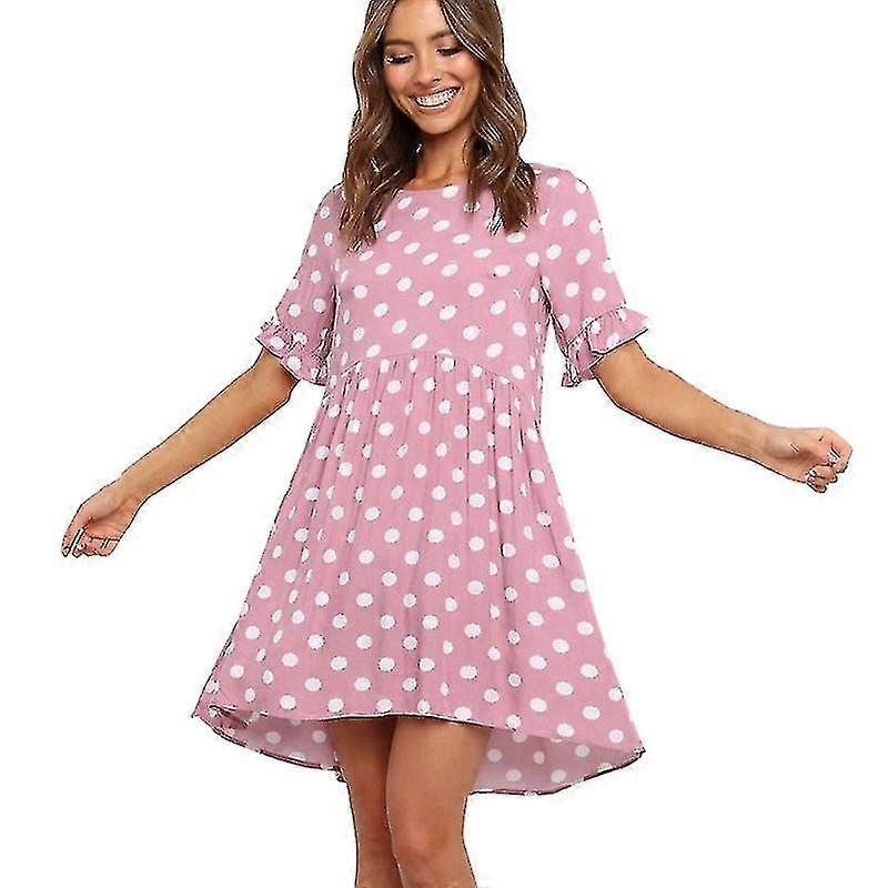 Womens Short Ruffle Sleeve A Dot Swing Mini