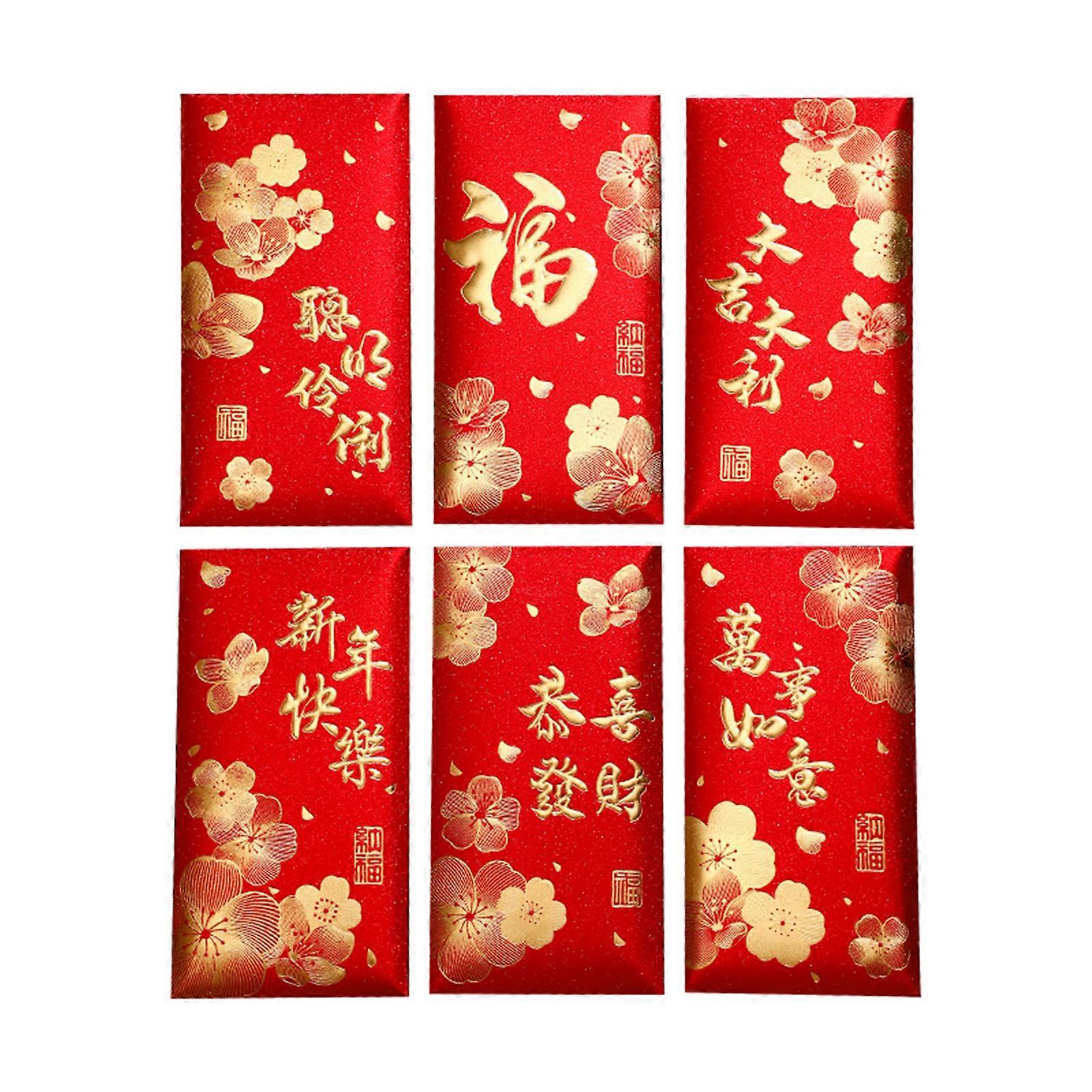 6Pcs Red Envelopes Chinese Spring Festival Red Pocket Envelope 2025 Year of The Snake Lucky Money Envelopes for Lunar New Year