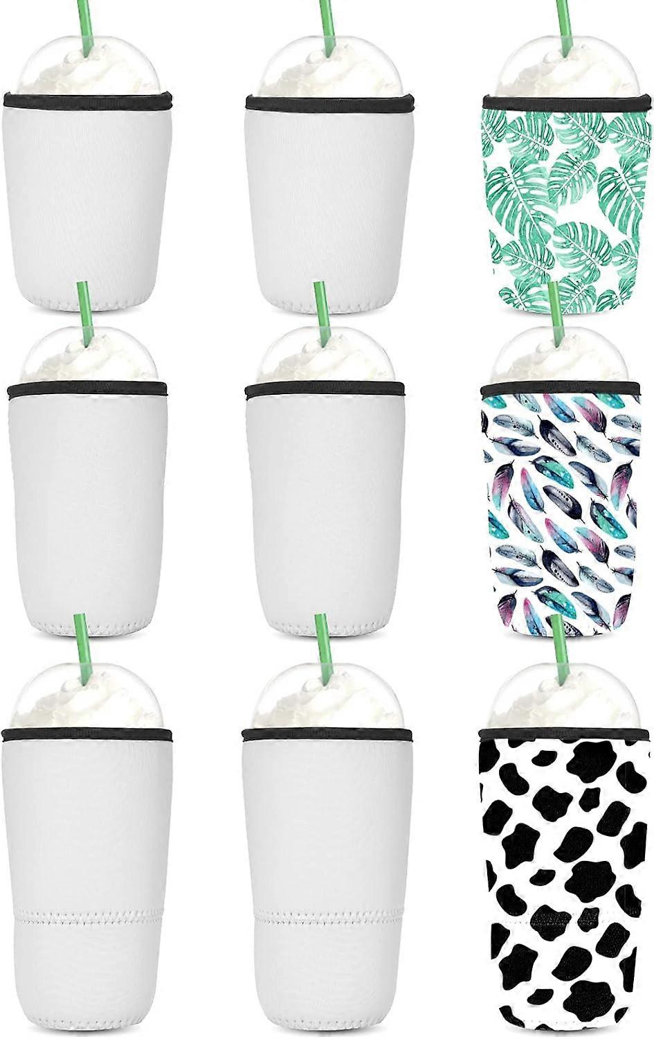 Reusable Neoprene Coffee Sleeve Set of 9, Fits 16-32oz Bottles, Insulated Design for Hot and Cold Beverages