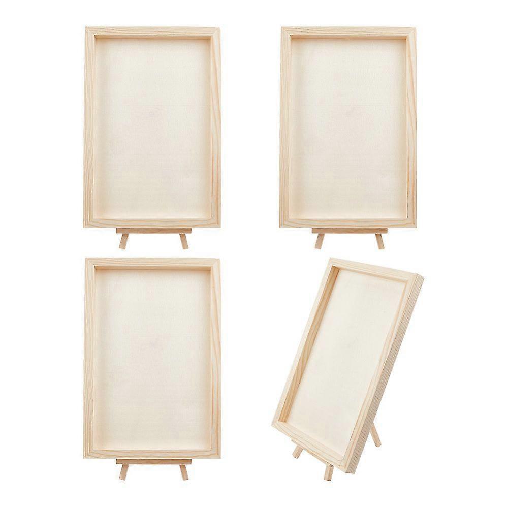 4Pcs Wood DIY Children Craft Picture Frame and 4Pcs Foldable Wood Triangle Easel for Painting Arts and Crafts Rectangle Frame: 29.9x19.7x2cm Easel: 19
