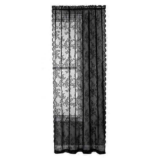 Tulle Curtain Extra Soft Household Supplies Easy Installation Floral Patterned Black Lace Sheer Curtain Attractive Decorative
