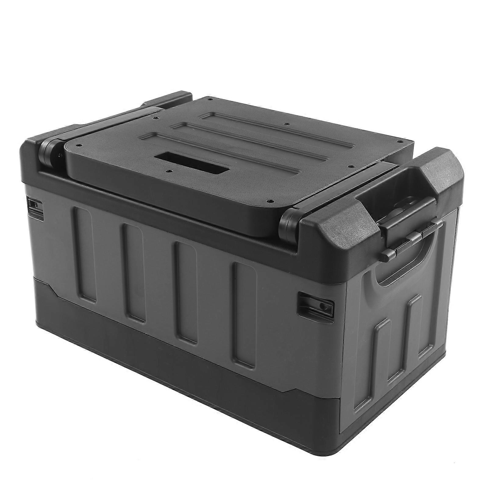 Collapsible Car Storage Box and Setting Chair 2 in 1 Foldable Trunk Organizer Matt Black for Travel Camping Fishing and Home Use