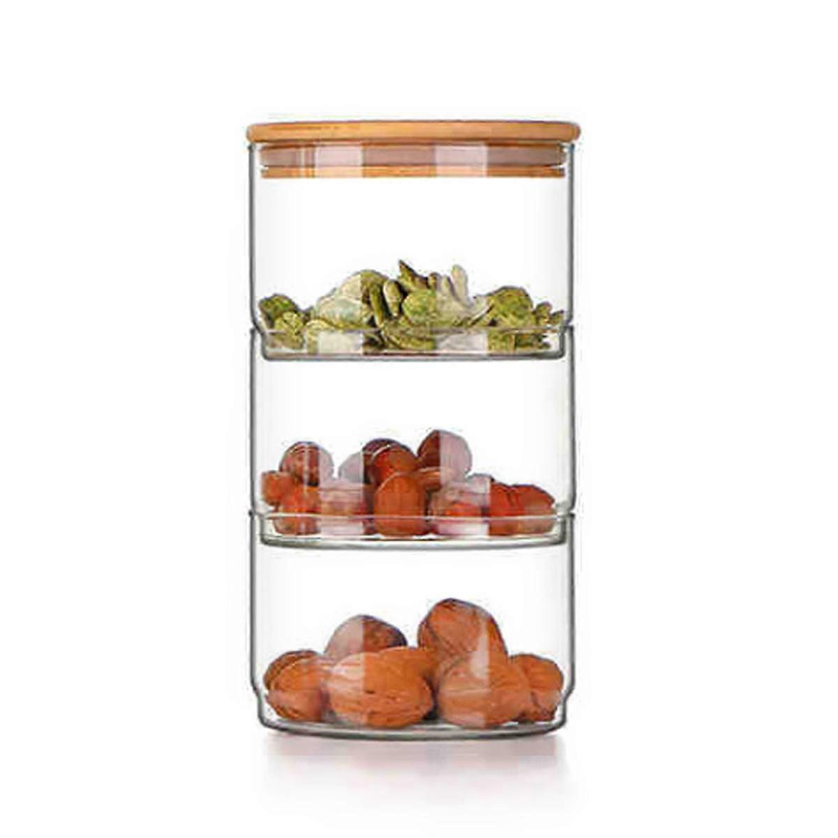 Multi-Layer Bamboo Lid Stacked Grocery Combination Organizer Storage Jar Suitable for Storing Nuts