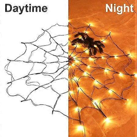 12m 70 LED Spider Web Lights with Remote Control - Halloween Decoration with Realistic Spider