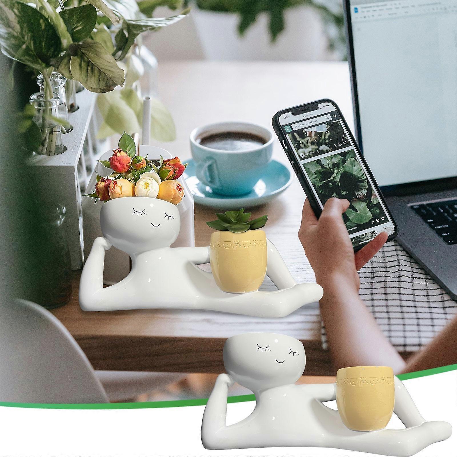 Lazy Little Figure Flower Pot Home Desktop Succulent Vase Container Crafts Ornaments