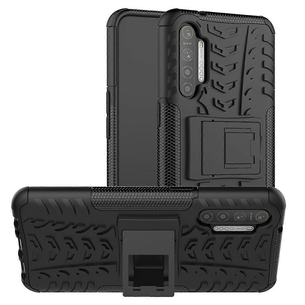 Tire Texture Shockproof TPU+PC Protective Case with Holder For OPPO Realme XT