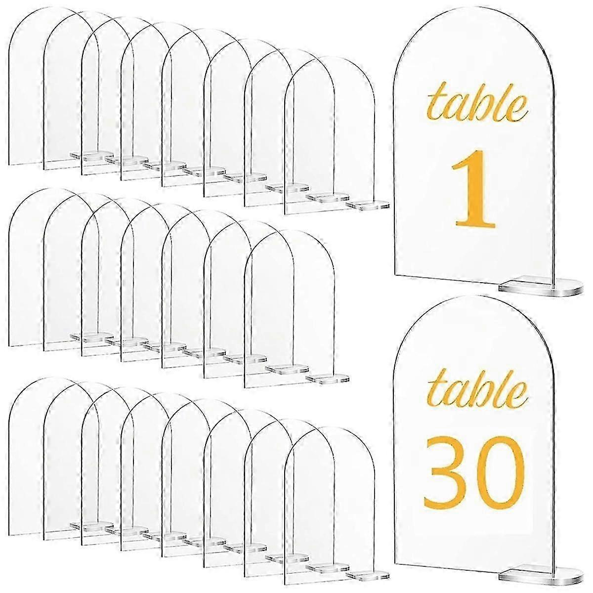 30 Sets Clear Arch Acrylic Sign with Stands Blank Arched Sheet DIY Arch Table Numbers compatible Wed