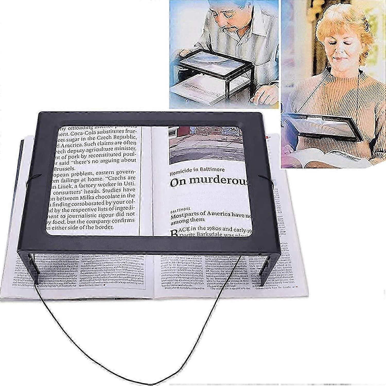 Lupa de Leitura PIAO, Lupa com Luz 3X Auxílio de Leitura de Ampliação com 4 Luzes LED para Idosos - A4 Retangular com Suporte Dobrável Mão