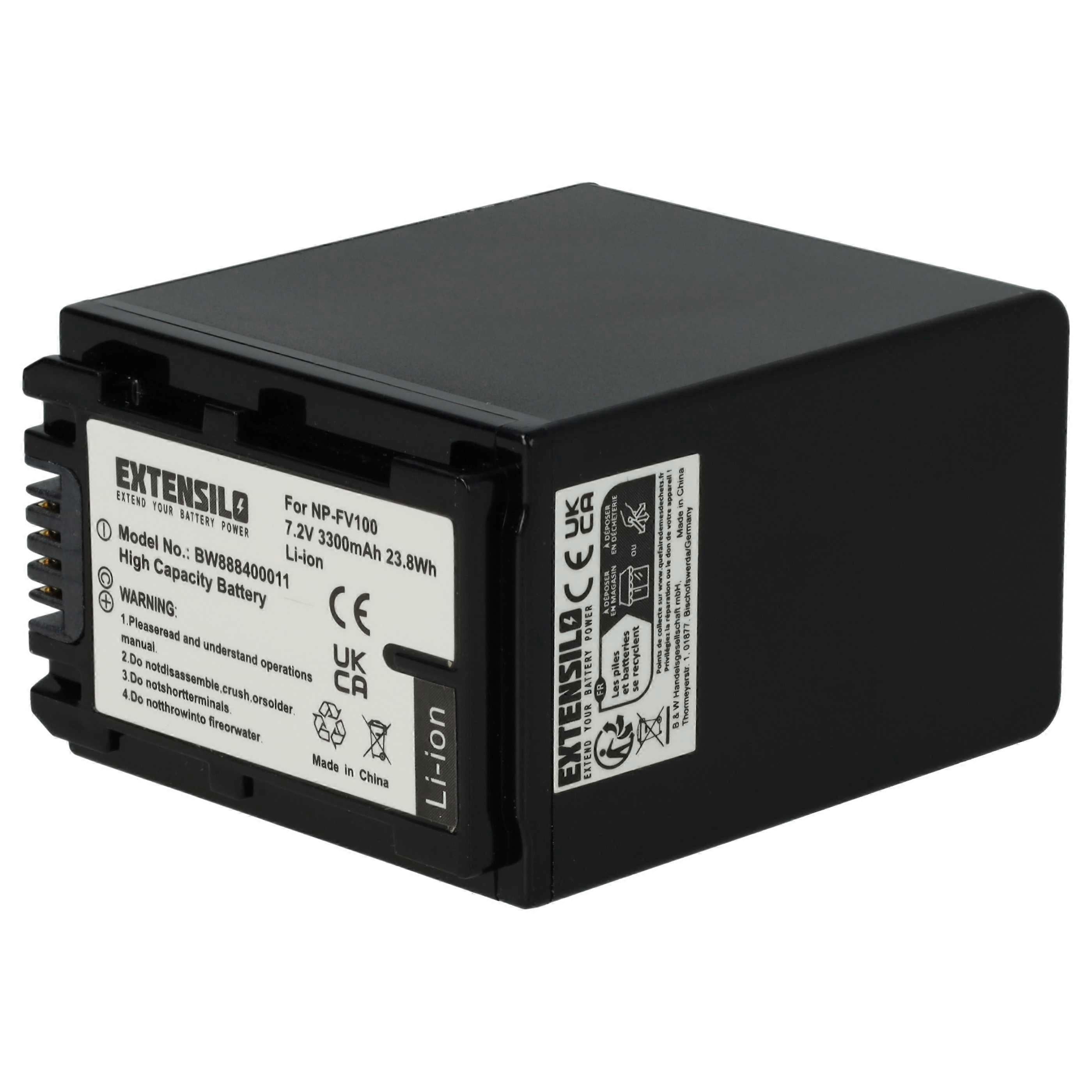Batterie EXTENSILO compatible avec les appareils photo Sony DCR-SR40E, DCR-SR47, DCR-SR46E, DCR-SR37E, DCR-SR38E, DCR-SR46, DCR-SR42E (3300 mAh, 7,4 V, Li-ion)