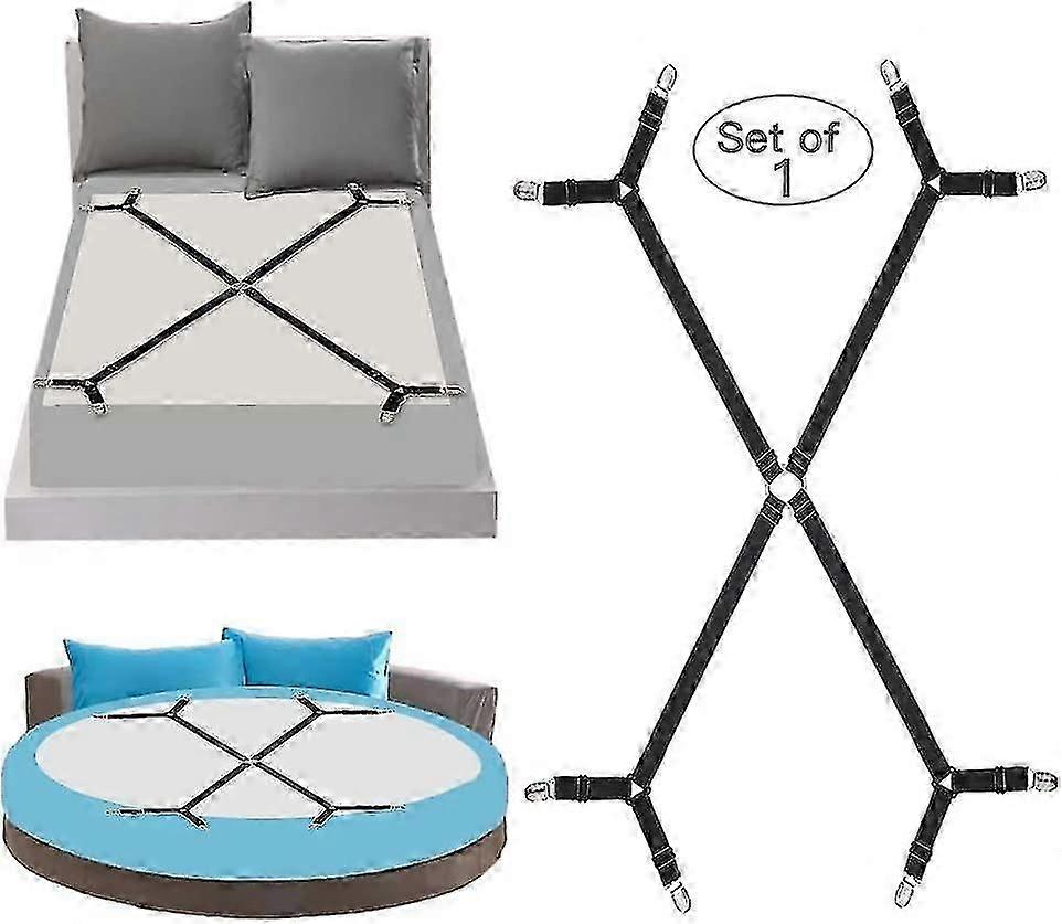 Crisscross Elastic Bed Fitted Sheet Straps,adjustable Bed Sheet Suspenders Gripper Fastener Clips, 4 Sides Fuit For Round And Square Mattress Cribs An