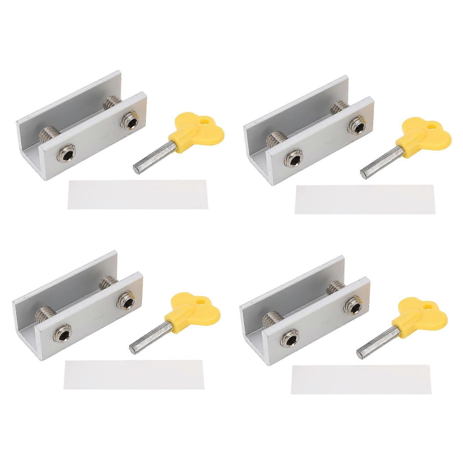 4Set Aluminium Alloy Adjustable Security Lock Stopper with Key for Vertical Horizontal Sliding Window