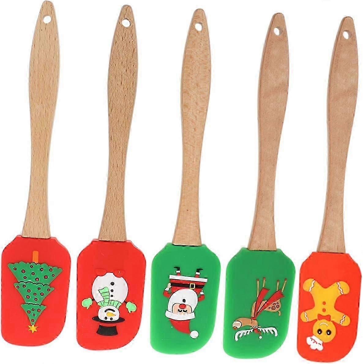 5pcs Cream Spatula Frosting Spatula Wooden Handles Silicone Baking Sheet Christmas Cake Decorating Spatula Christmas Rubber Spatula Cake Baking Scrape