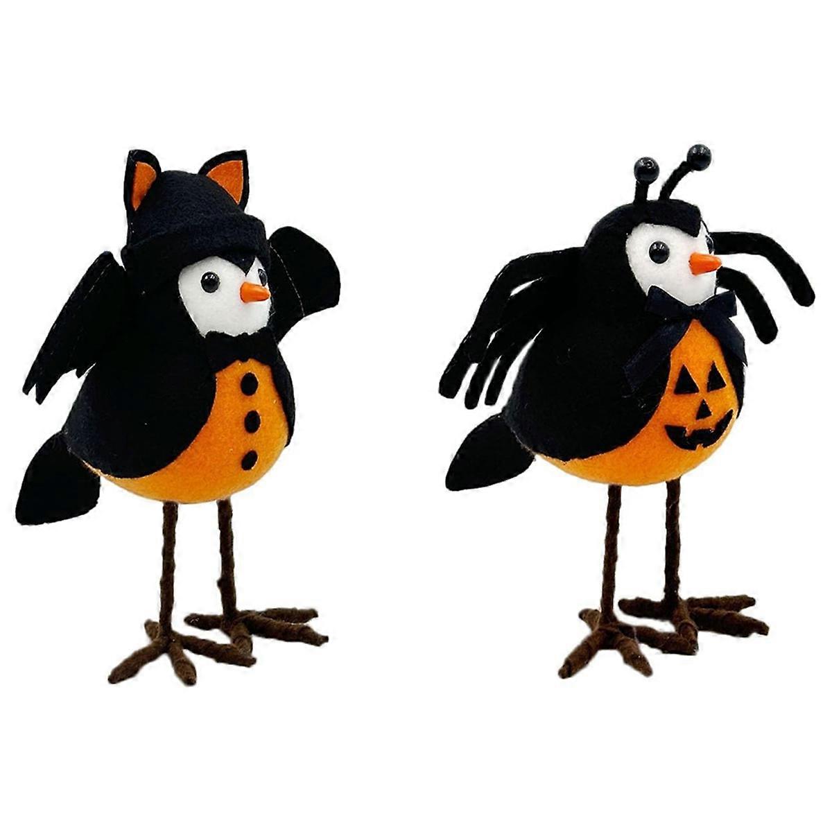 2PCS Halloween Bird Figurine Halloween Featherly Friends Birds Standing Bird Ornaments for Table Hom