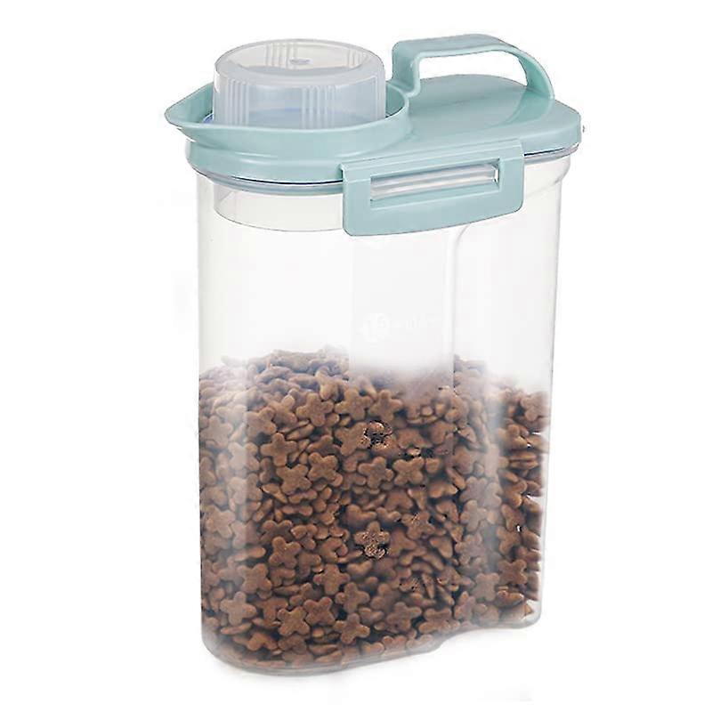 Pets Food Storage Container, Air -proof design grain container, Spout Pasting Measuring Rotary Cup, BPA -Food Distribute for Dogs (Blue)