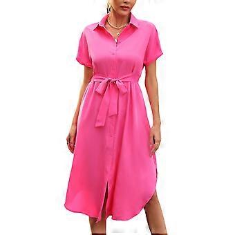 Sexy Shirt Dress for Women Casual Button Down Short Sleeve Adjustable  Belted Tie Waist Midi Dress Summer Midi Dress rose Red M