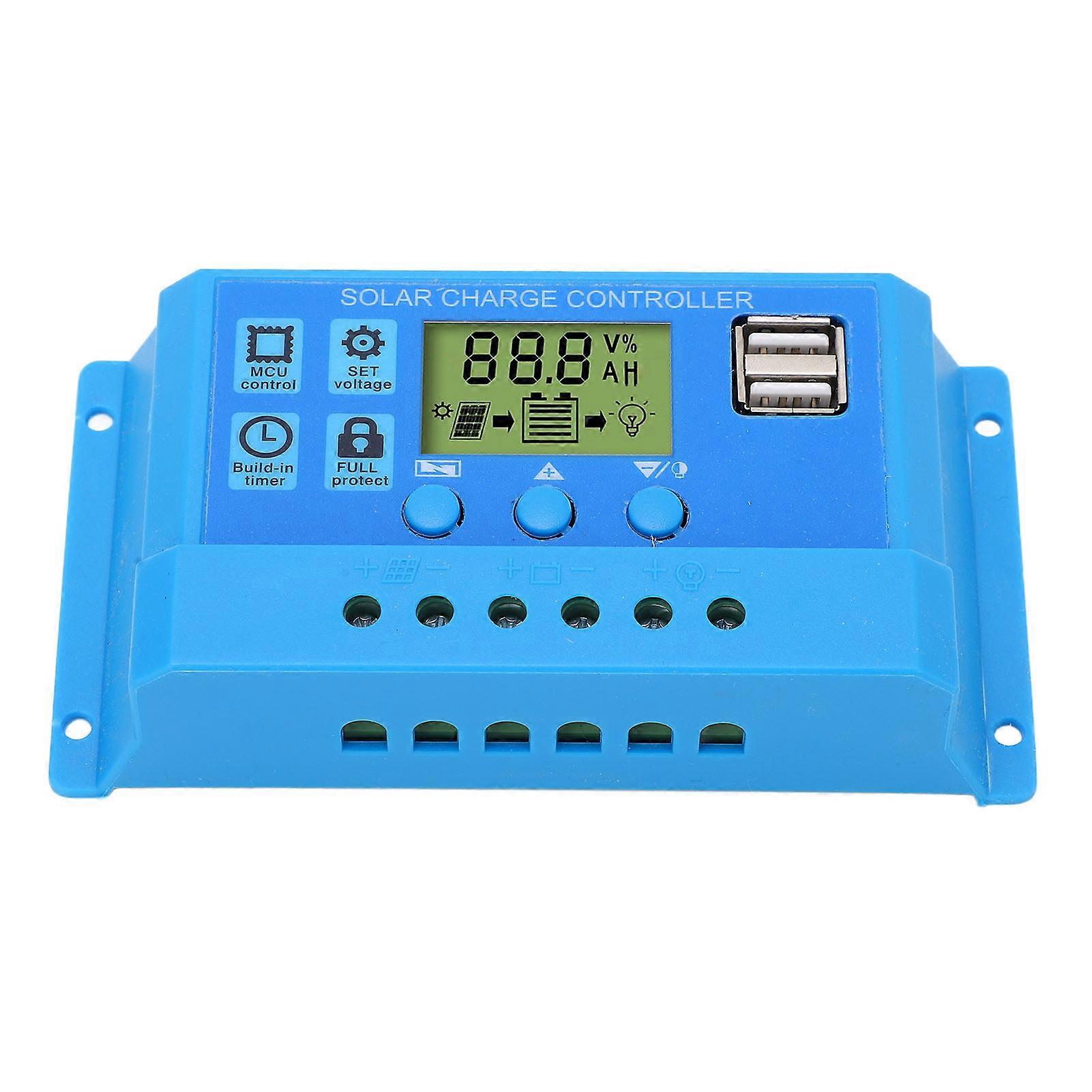 Solar Charge Controller PWM LCD Display Parameter Adjustable 2 USB Solar Charge Regulator Blue 12V 24V