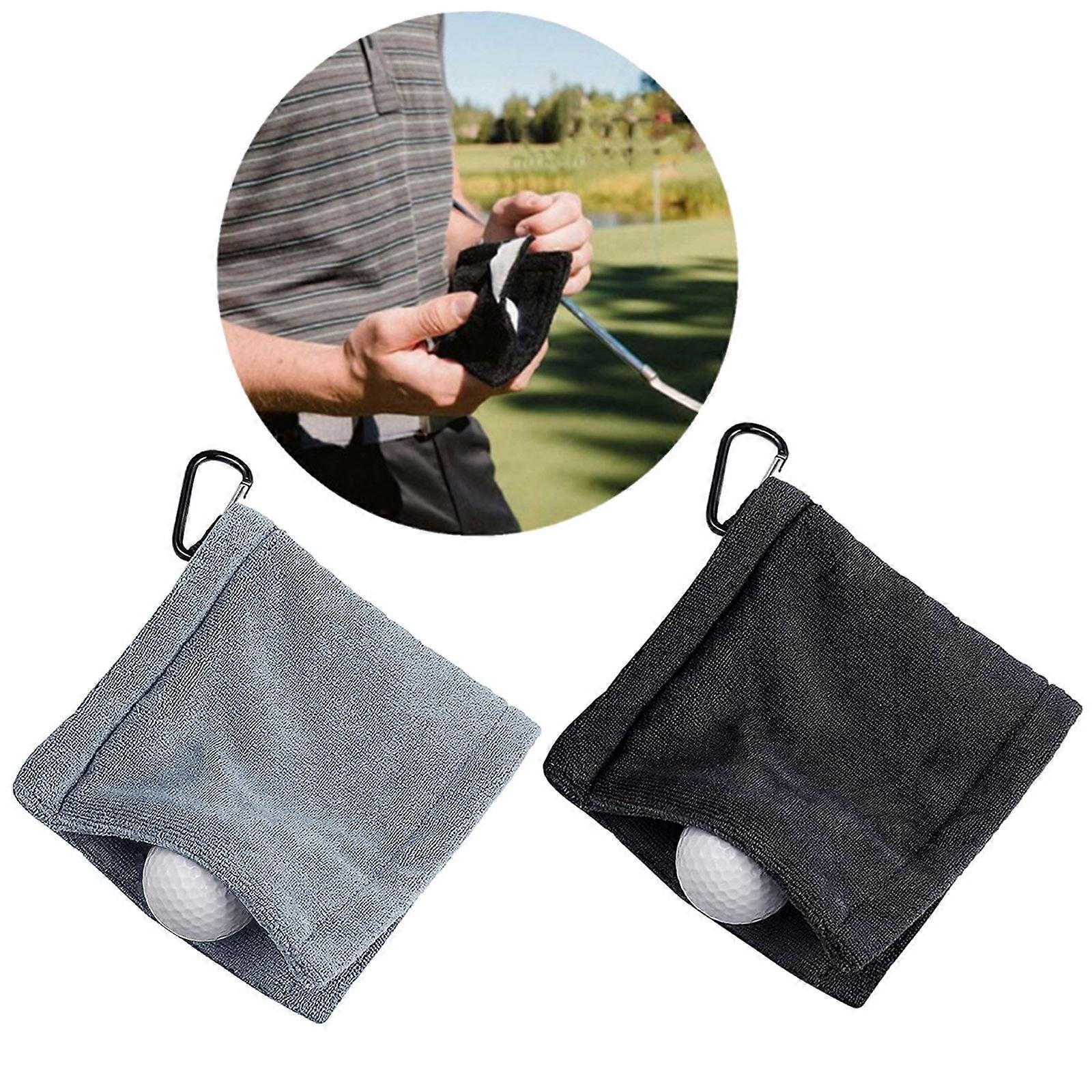 Serviette de golf carrée Tissu en microfibre Serviette de golf Outil de nettoyage avec mousqueton Crochet Résistance Clip Club de golf Essuyer Noir