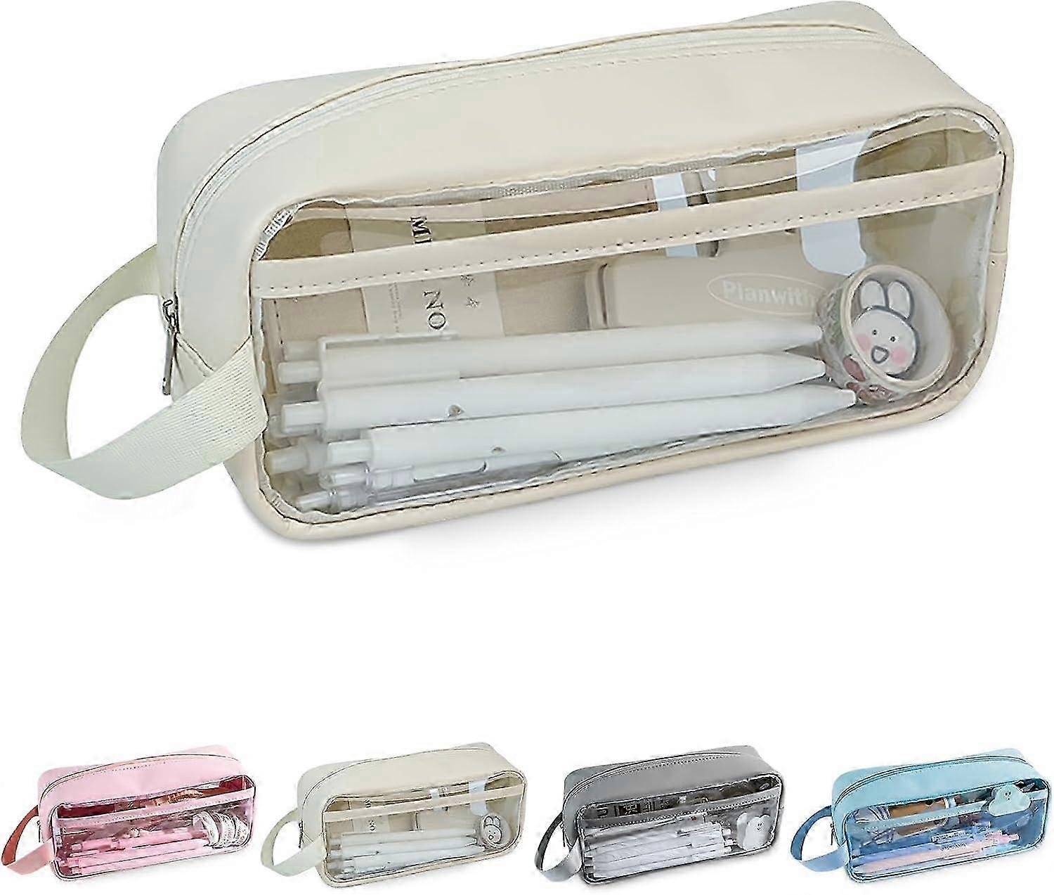 حقيبة أدوات الزينة للسفر بسحاب PVC للماء لتخزين المكياج الشفاف ومستحضرات التجميل باللون البيج