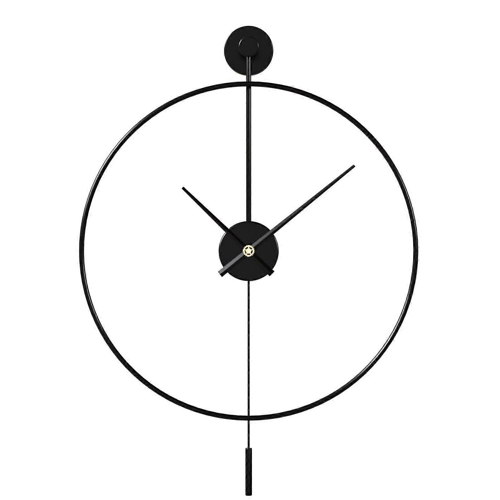 Classical Large Modern Round Minimalist Wall Clock With Swing Pendulum Non-Ticking Silent Metal 20-Inch Black
