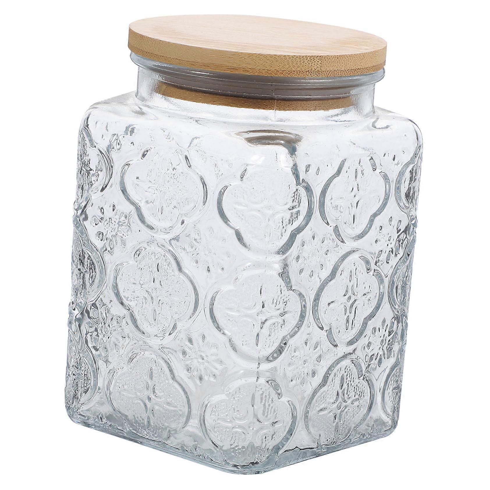 Large Glass Tea Canister with Sealed Lid, Decorative Embossed Peony Storage Jar, Food-Grade Cereal Container for Home Use