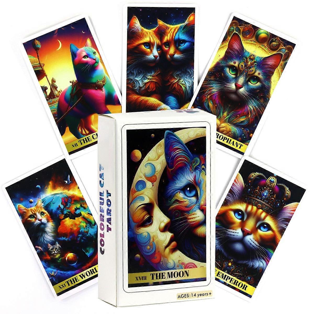 Colorful Cat Tarot Deck - THE MOON - Ages 14+ Divination Tool