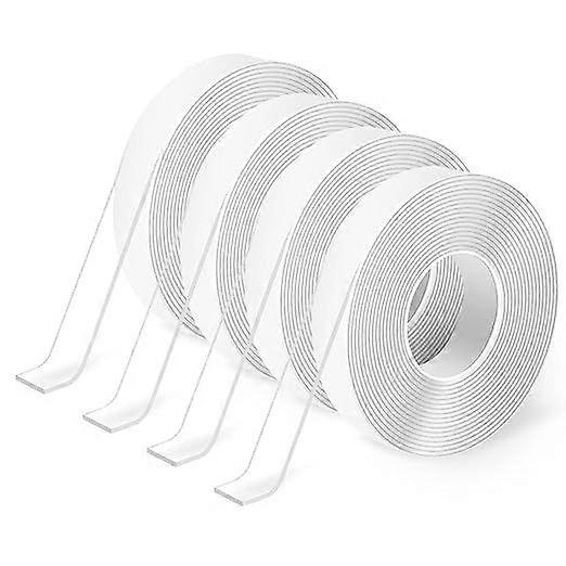 Double Sided Tape, Heavy Duty, 4 Rolls 3m, Removable, Non-Marking, Washable, Reusable - Multipurpose Tape, (1/24" x 1/2" x 10m)