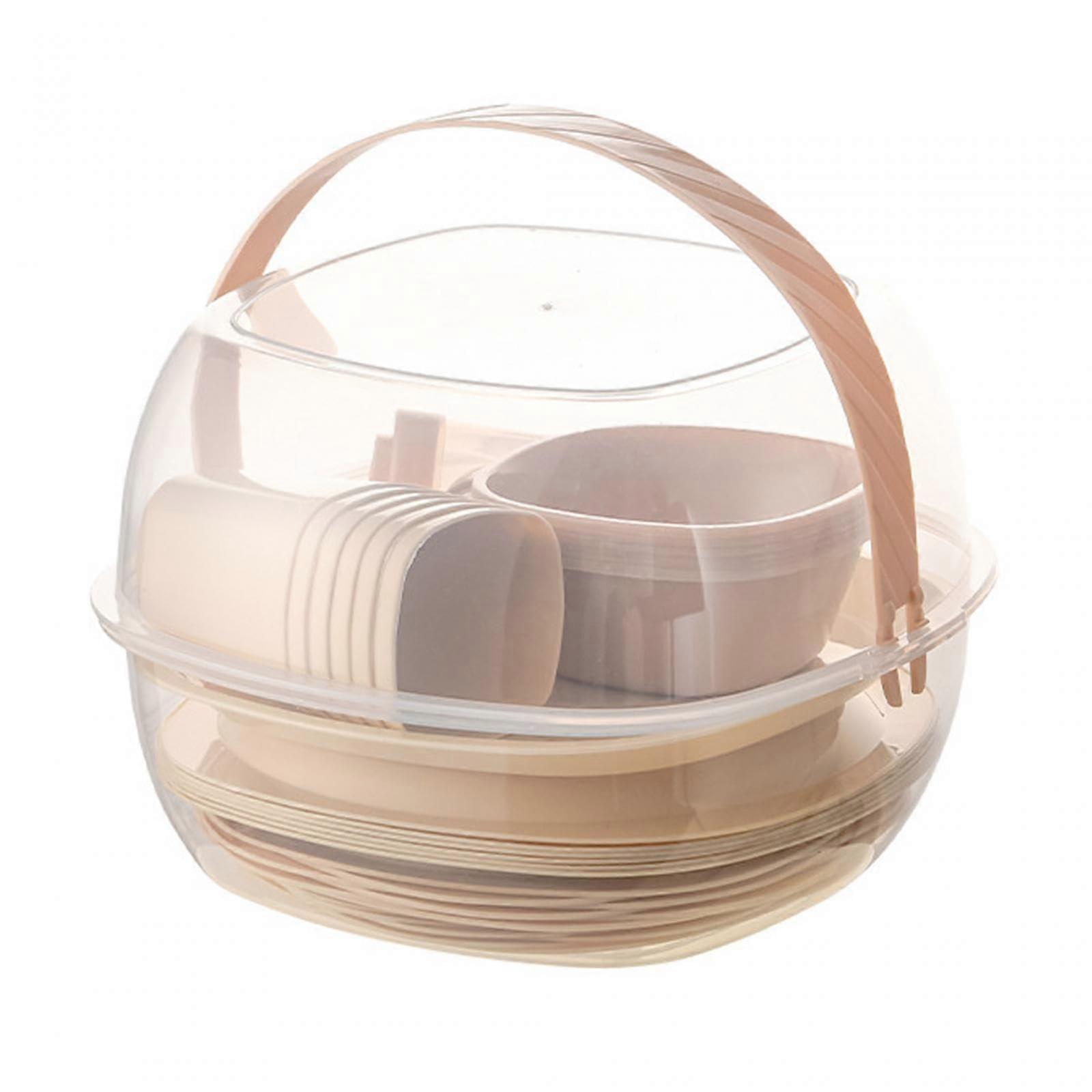 Camping Cookware Mess Kit with Bowls and Plates, Beige Food Container for BBQ, Fishing, and Beach, 25.3cm x 25.3cm x 23cm