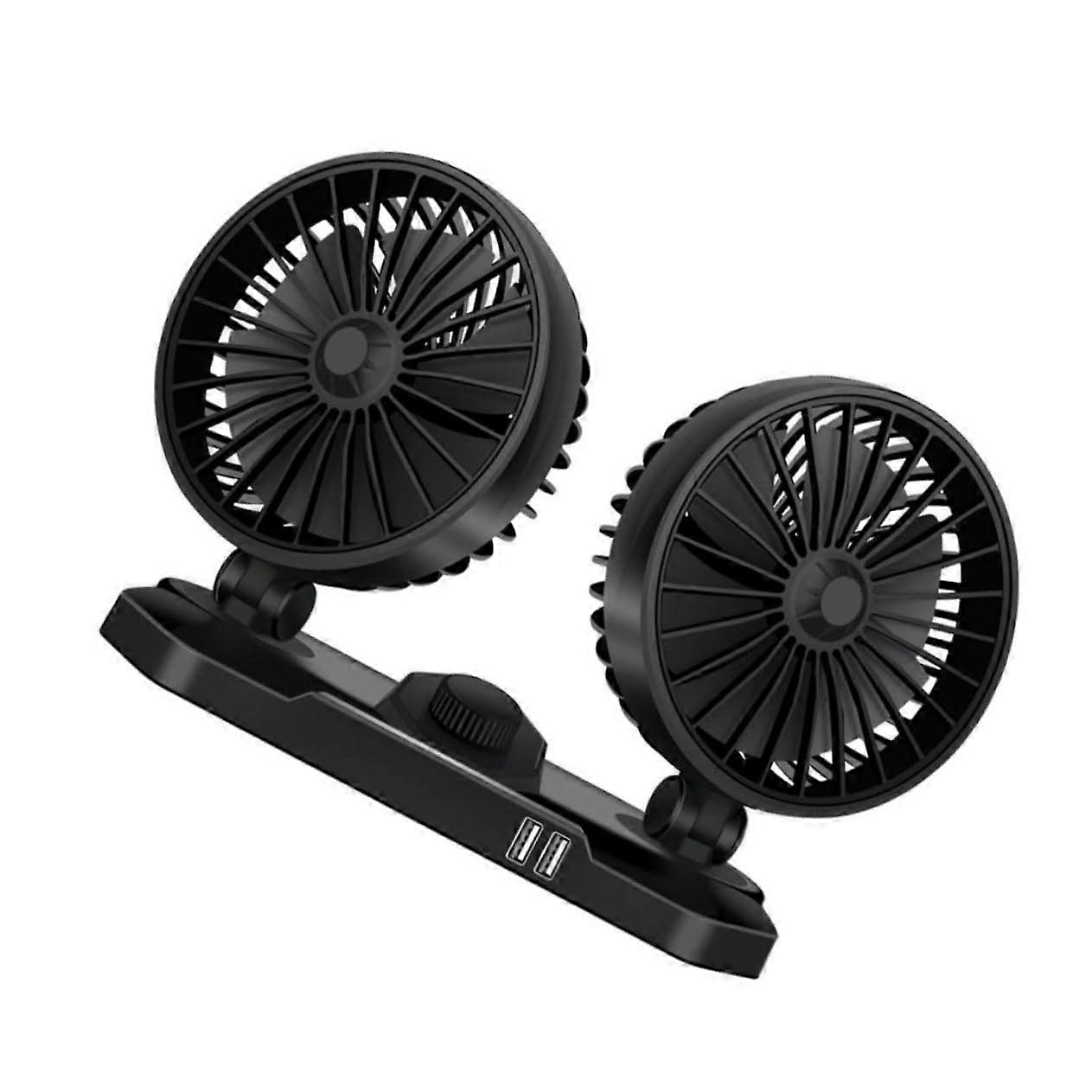 Double Head Car Fan Rotatable Dual Head Car Fan For Cars And Trucks Low Noise Adjustable Angle Compact Design