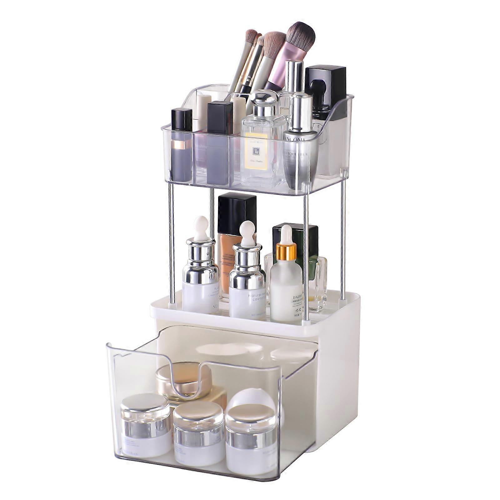 2Drawer Bathroom Counter Organizer, Makeup Organizer Counter, Makeup Storage Rack for Vanity, Cosmetic Counter Organizer (2Tier, White)