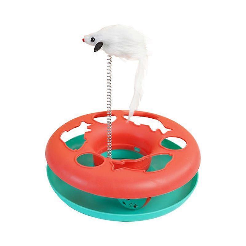 Cat Toys - Cat Toys for Indoor Cats, Interactive Kitten Toys Roller Track with Catnip Spring Pet Toys with Exercise Ball, Funny Mouse (Red)
