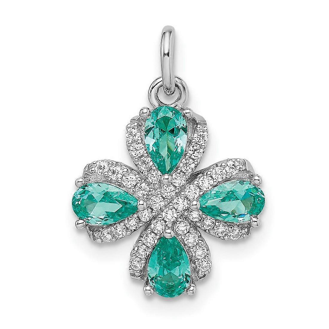 13.57mm 925 Sterling Silver Rhodium Plated Teal and White Cubic Zirconia Pendant Necklace-Pendant for Women