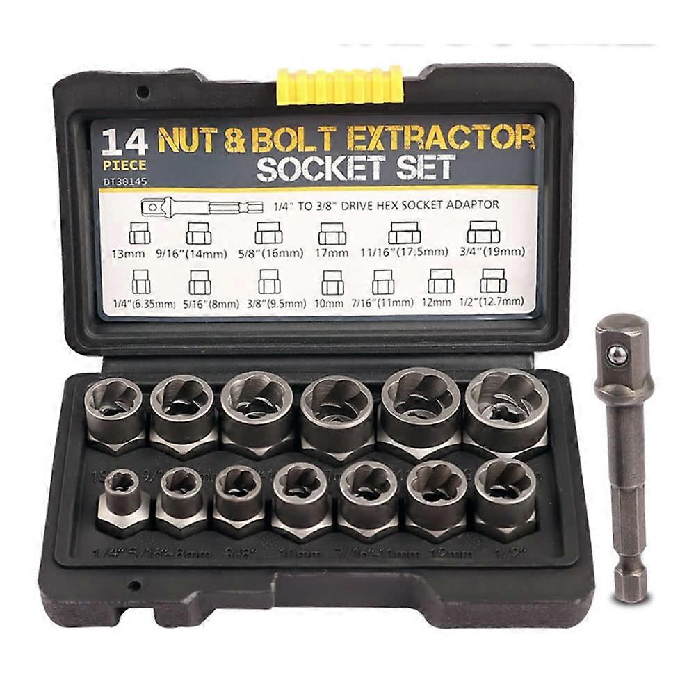 3/8' Drive Impact Bolt Nut Extractor Set, 13 Pcs Lug Nut Remover Kit 1/4'3/4' Twist Socket Tool Set with a 1/4' Hex Drive to 3/8' Socket Adapter