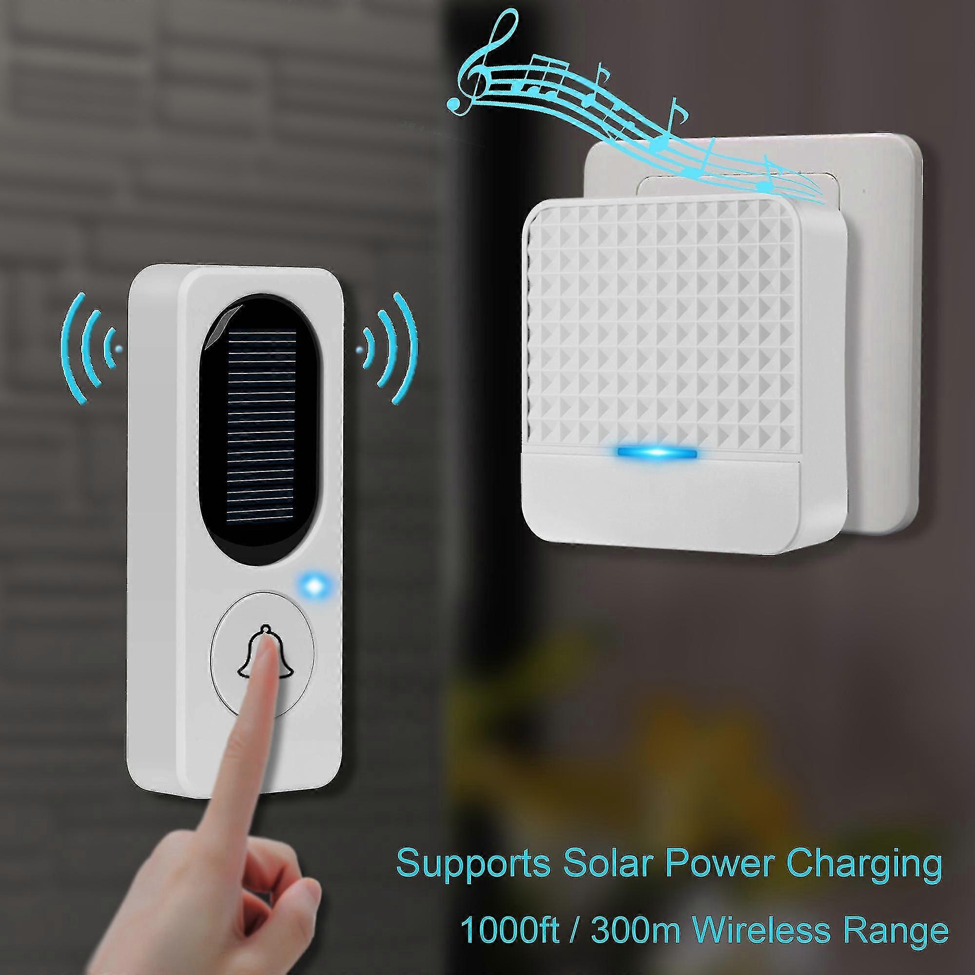 Solar Powered Waterproof Wireless Doorbell Eu Us Uk Plug Smart Door Bell Chime 1 Button 1 Receiver