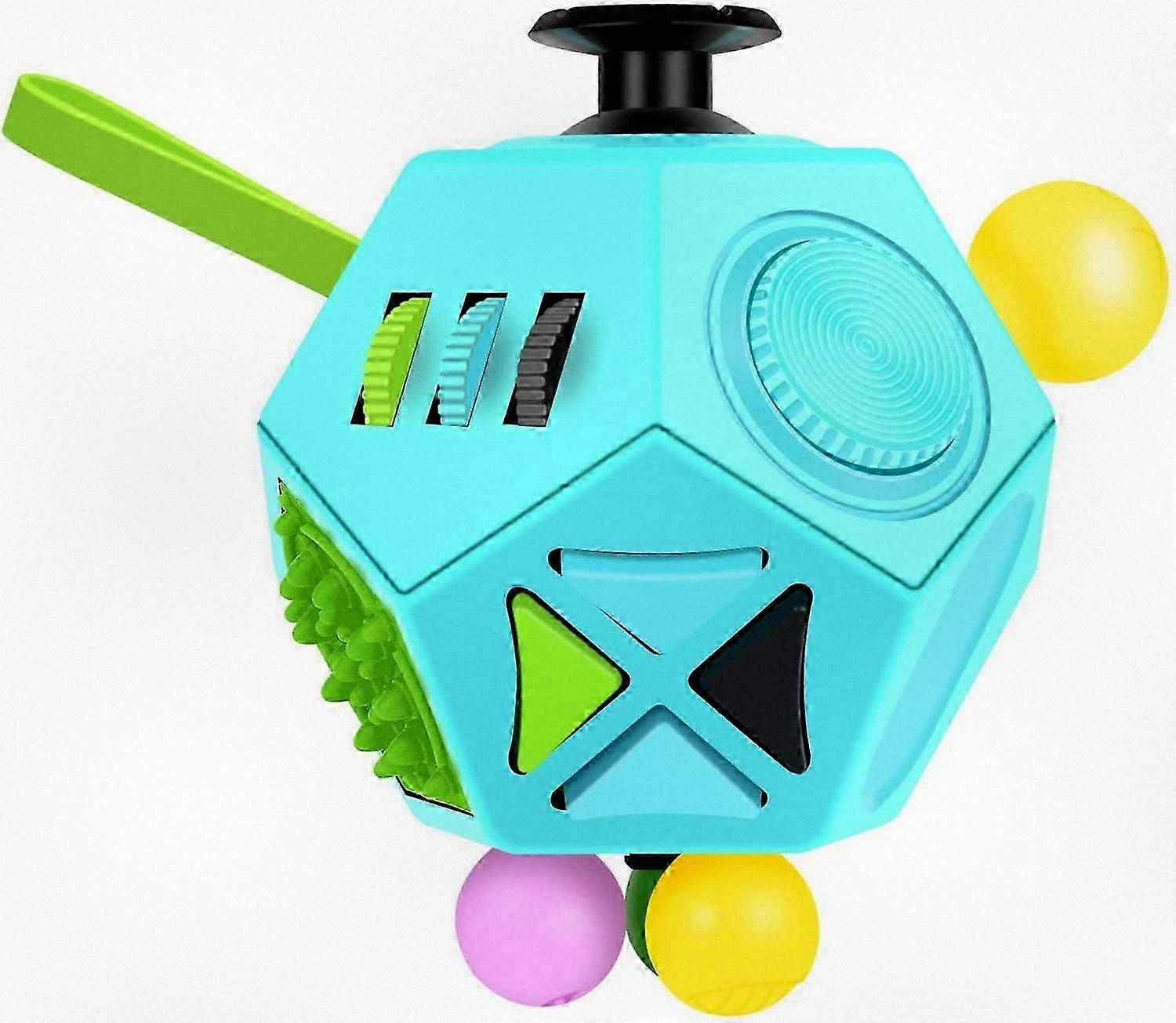 12-Sided Premium Quality Fidget Cube in Sky Blue - Anti-Stress and Anxiety Relief for Individuals with ADD, ADHD, and OCD