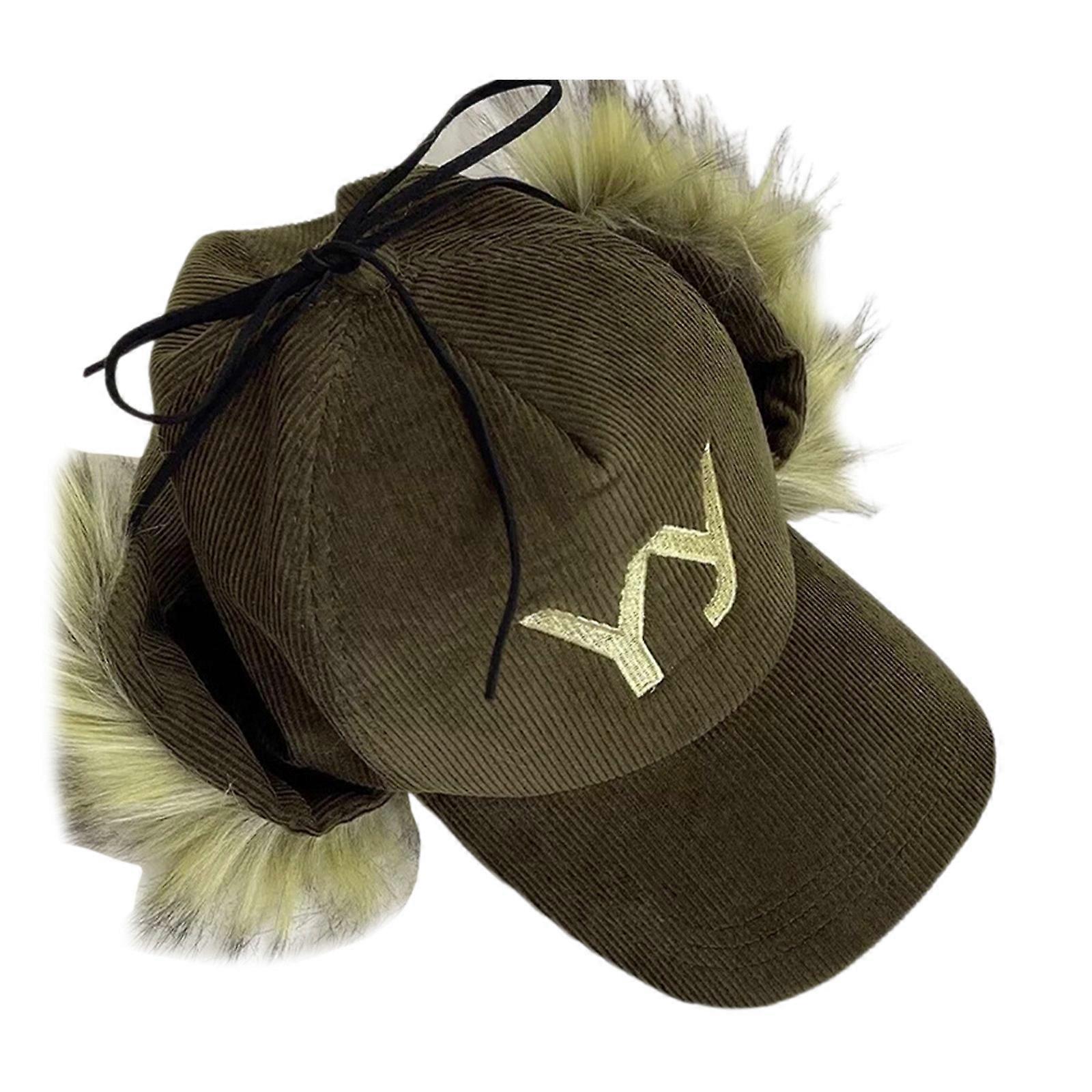 エレガントなぬいぐるみのイヤーフラップ野球帽女性用冬暖かいコーデュロイ野球帽カジュアルウェア帽子冬のファッションアクセサリー