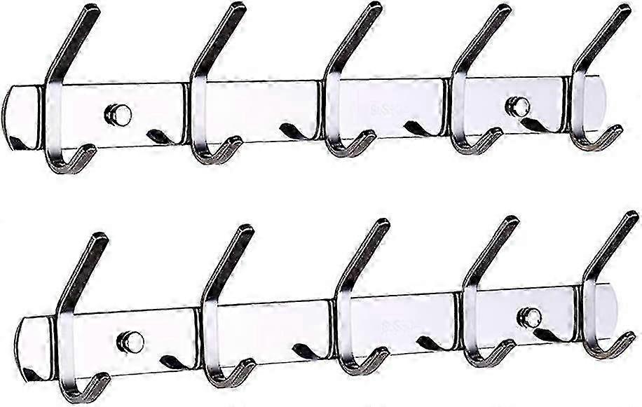 5フックステンレス製ウォールコートラック(シルバー、2個入り)