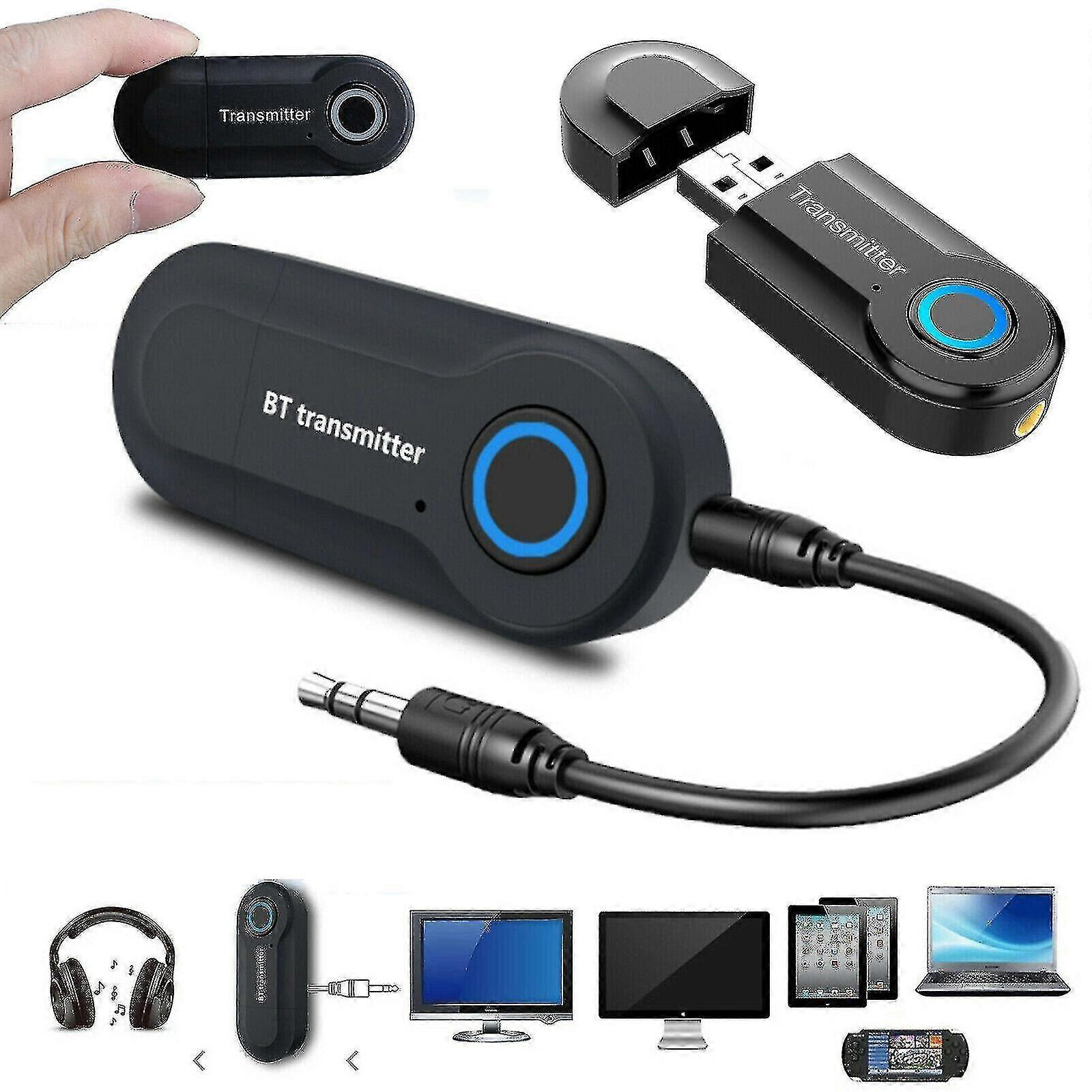 Wireless Bluetooth 5.3 Transmitter for TV PC Phone, 2-in-1 Audio Streaming Adapter with Dual Link