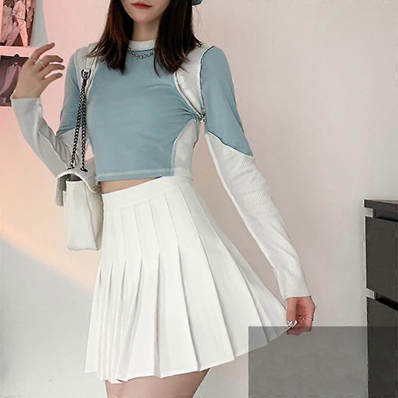 Autumn and Winter Women's Pleated Skirt White Short Skirt Japanese High Waist Thin Jk Plaid A-line Skirt