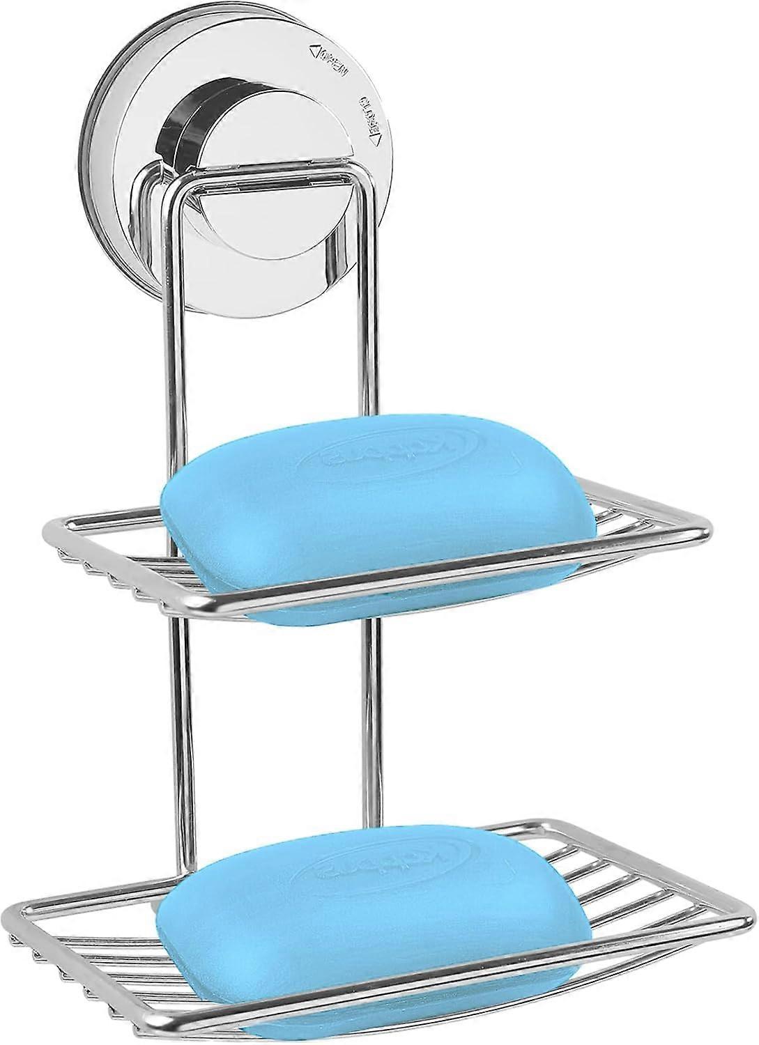 Soap Dish with Suction Cup - Soap Holder - Bathroom Accessories - 2 Layers - Hanging - Silver - Self-draining - Easy to clean - Shower - Bathroom