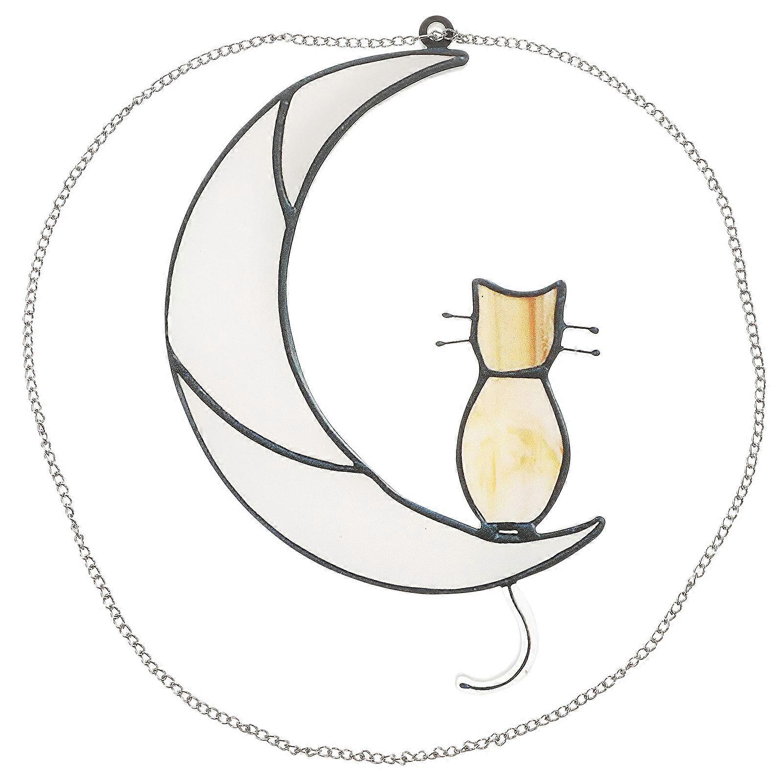 Hanging Cat Moon Design Wall Iron Craft for Garden 12.5x20x0.4cm 1Pack