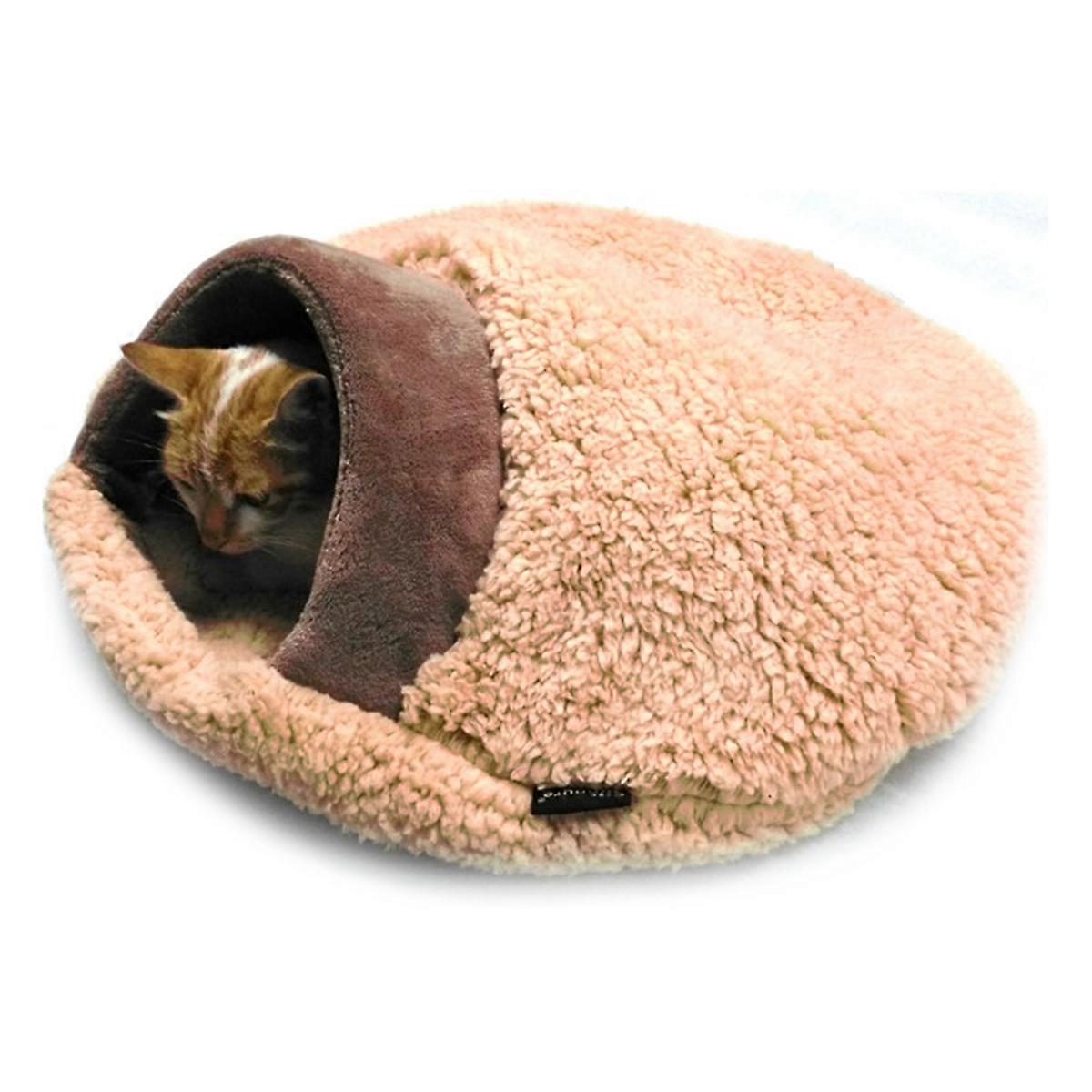 Indoor Cat Sleeping Bag Warm Puppy Cat Kitten Cave Nest Fall Winter Bed House 60x50x16cm Brown 1Set