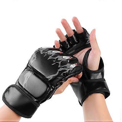 Boxing Gloves, Half Finger Gloves, Open Palms, Combat, Kickboxing, Sparring Gloves for Men and Women, Boxing Training Black