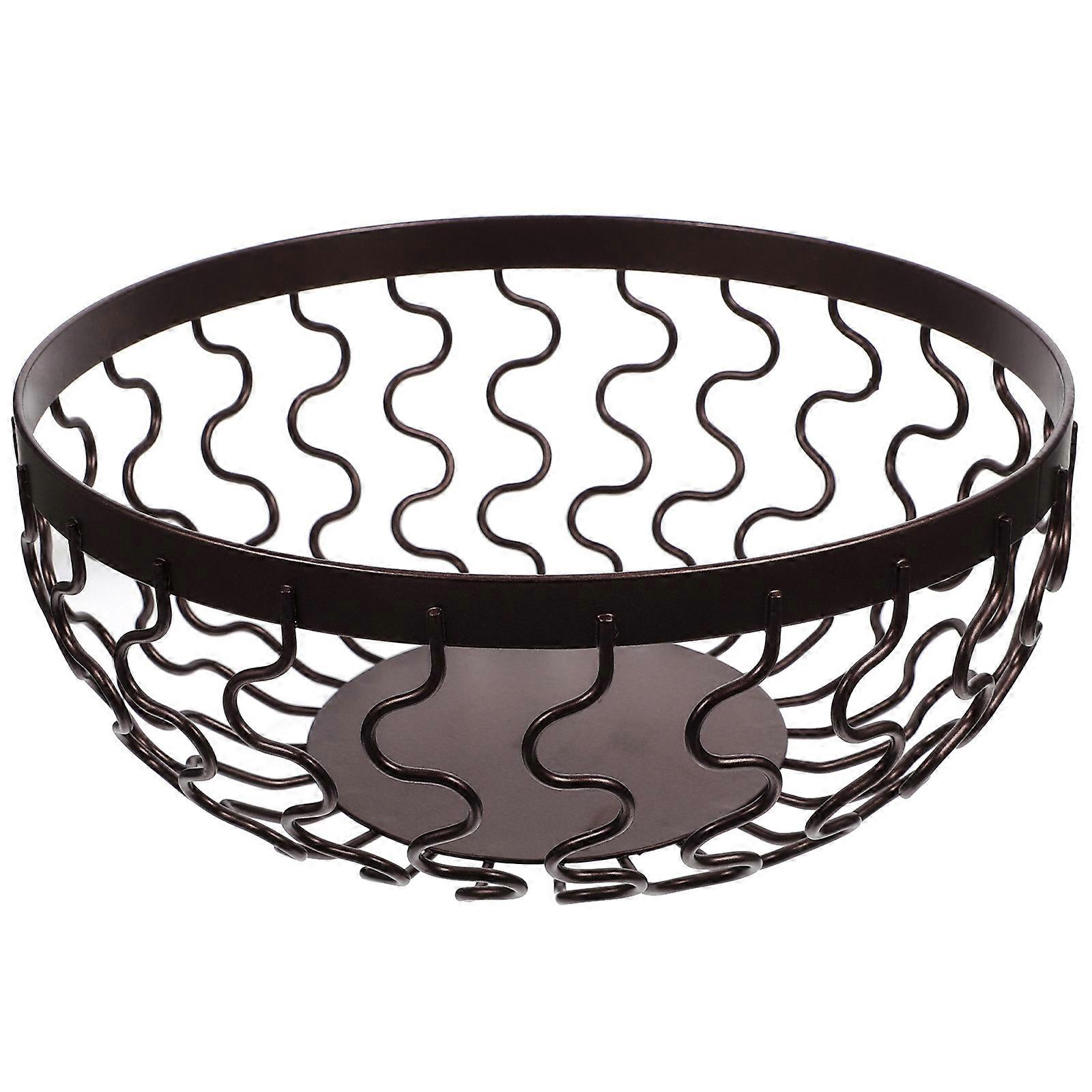 Modern Round Base Metal Wire Fruit Bread Serving Bowl Basket Holder For Dining Table Accessory Coffee 24X24X10.5CM 1Pack