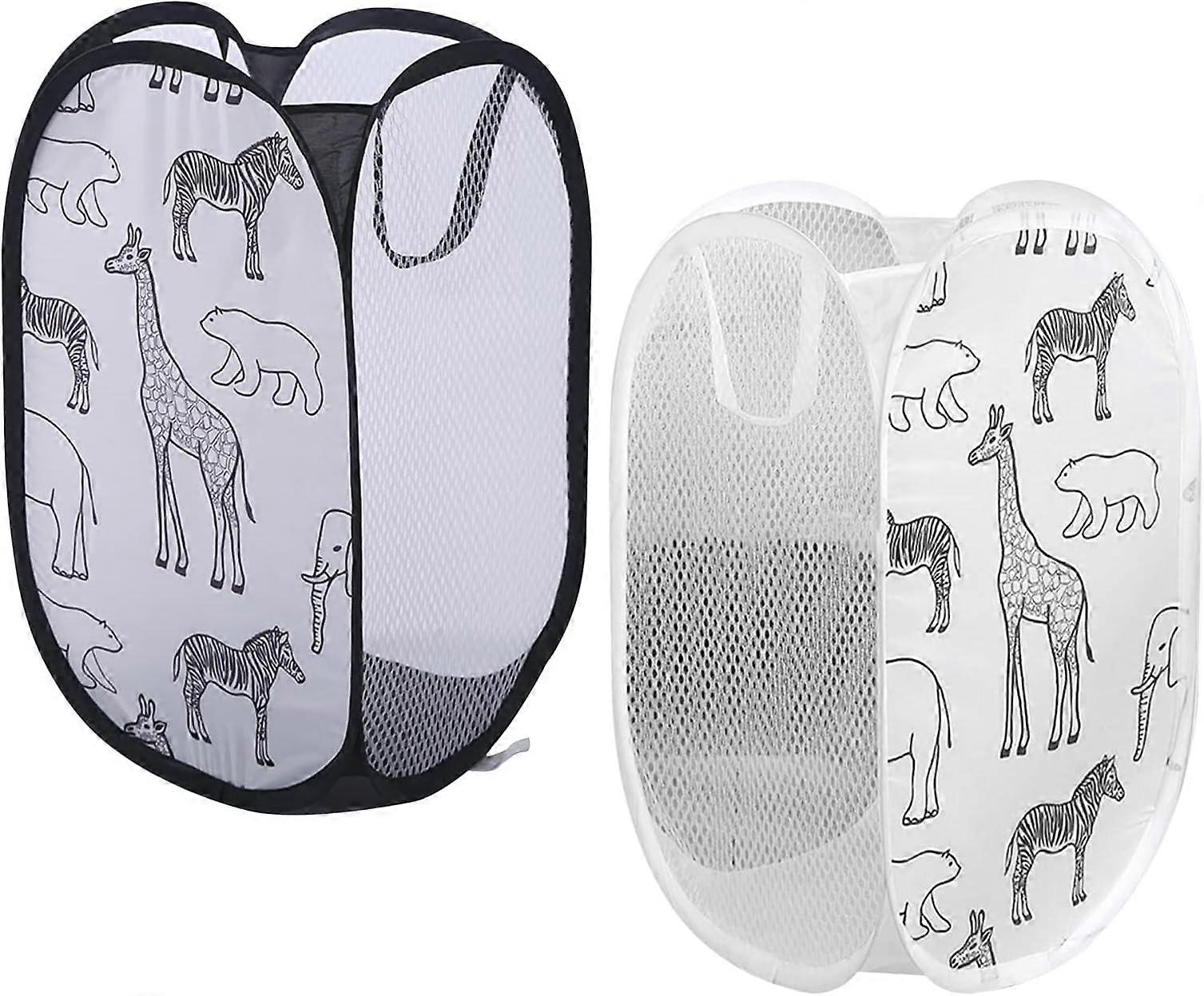 2pcs Cartoon Giraffe Folding Laundry Basket