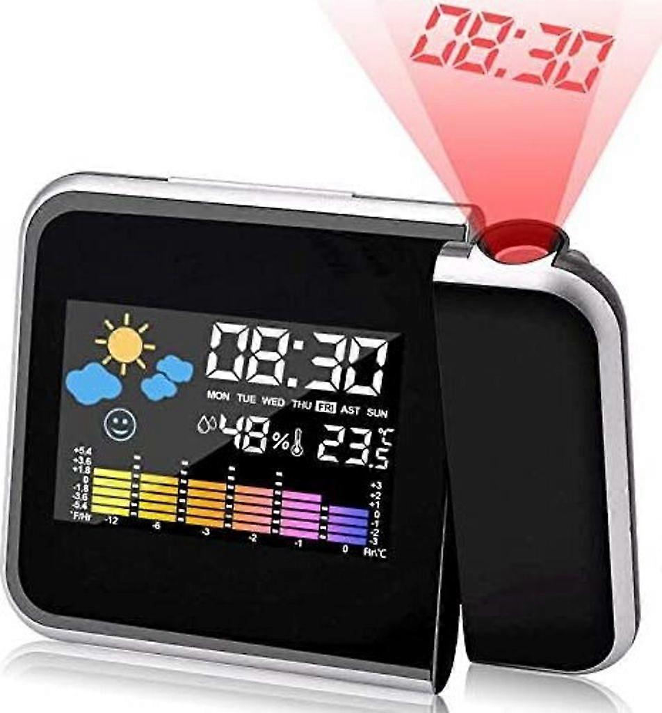 LED Projection Alarm Clock, USB Charging, LCD Display, Adjustable Brightness