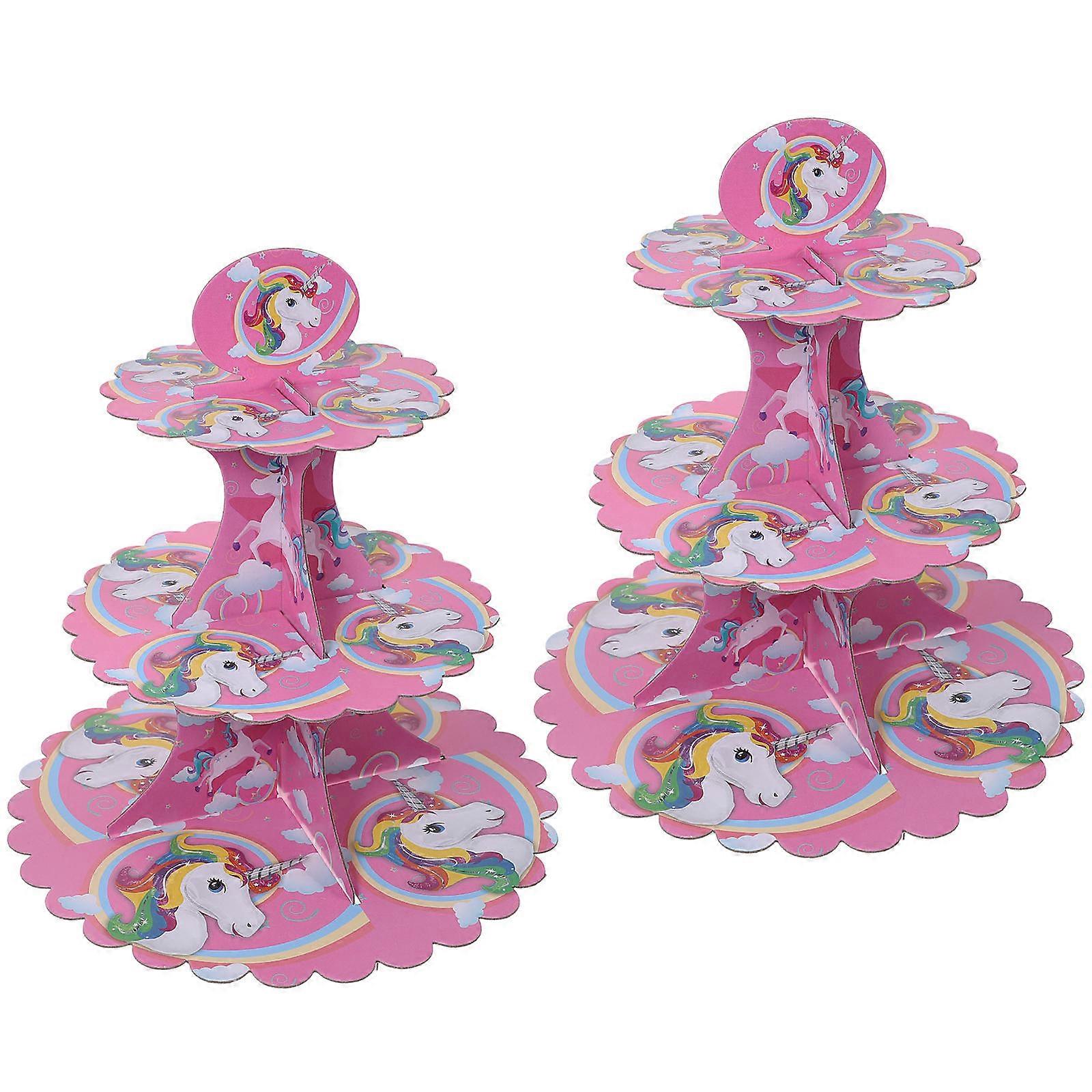 2pcs Multi Layer Paper Cake Stand Unicorn Design Dessert Tower for Cupcakes Macarons Snacks Display Sturdy Food Holder for Birthday Party Decoration